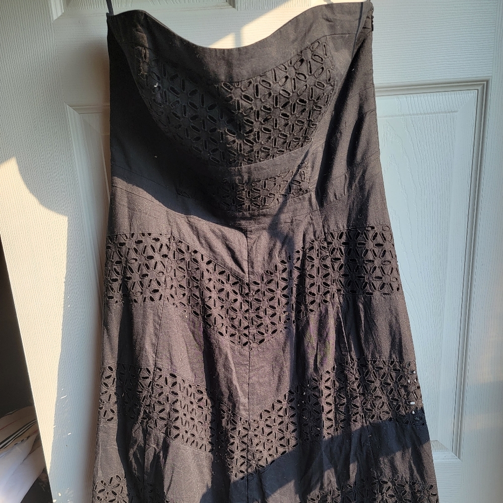 Black strapless midi length dress